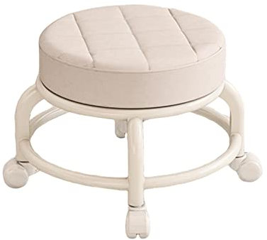 perfk Chaise pivotante à siège Rond à Rouleau Bas Repose-Pieds Robuste Petit Tabouret Roulant Rotatif à 360 ° Tabouret de pédicure Tabouret Roulant Bas pour, Blanche