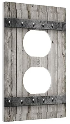Puerta de granero de madera gris de granja, 1 banda, placa de salida dúplex, cubiertas decorativas vintage para toma de corriente, receptáculo eléctrico, placa frontal de interruptor de luz, madera