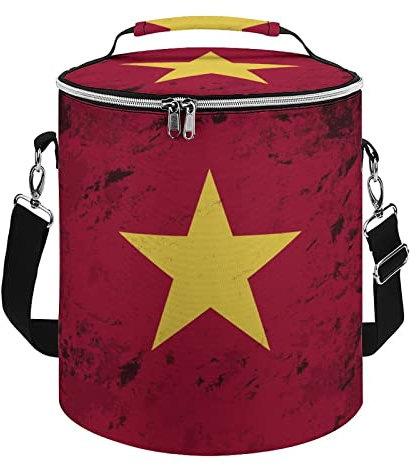 Vintage vietnamita bandera doble nevera bolsa aislada a prueba de fugas portátil refrigeración almuerzo hombro bolsa para picnic playa trabajo viaje 10 x 12
