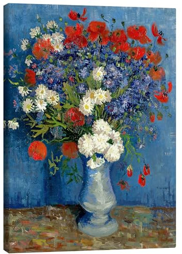 Posterlounge Vase mit Kornblumen und Mohn Leinwandbild von Vincent van Gogh 50 x 70 cm Blau Wandbilder Wanddeko