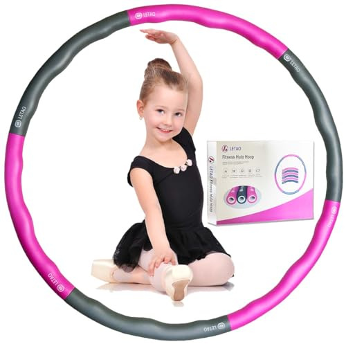 LETAO Hula Hoop Reifen Kinder von 4-8 Jahren | 510g Rosa-Grau Hula Hoop Reifen Kinder, Zerlegbar, inklusive Elektronischer Anleitung
