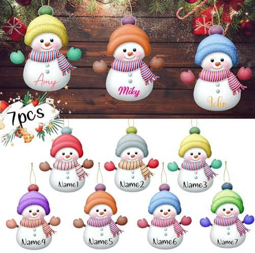 Personalised Christmas Ornaments Custom Name Snowman Ornament Customized Family Names Xmas Hanging Tree Decoration 7PCS (3.15IN/8CM)