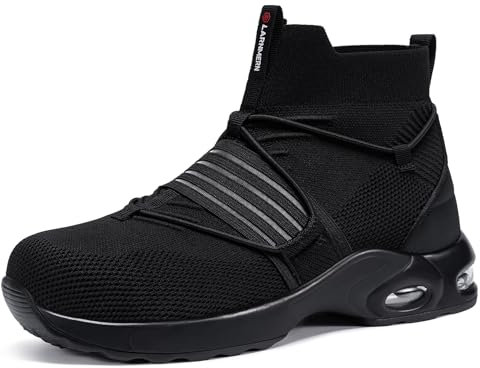 LARNMERN Zapatillas de Seguridad Sin Cordones Calzado de Seguridad Puntera de Acero Zapatos de Trabajo Colchón de Aire Cómodos Ligeros Zapatos Seguridad Transpirable (Negro, 43.5EU)