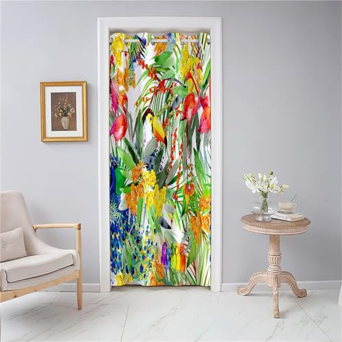 Odot Türvorhang mit Ösen, Tropisch Blumen Tukan-Druck Blackout Verdunkelung Thermo Gardinen, Raumteiler Vorhang für Fenster Tür Schlafzimmer Schrank, Haus Dekoration (150x180cm,Stil A)