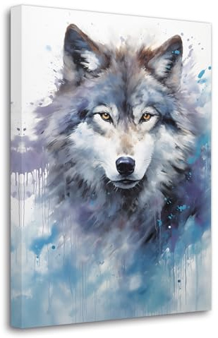 LZIMU Wolf Leinwandbilder Aquarell Wolfskopf Gesicht Porträt Poster Wildtierdrucke abstrakte Tiere Malerei für Kinderzimmer Kinderzimmer Büro Dekoration(Bild-3, (30.00 x 45.00 cms))