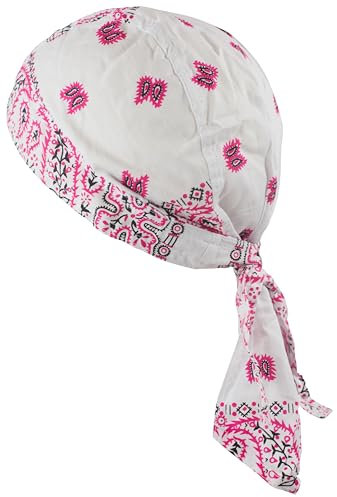 fashionchimp Zandana aus 100% Baumwolle, Bandana-Kopftuch, Bikertuch für Damen und Herren, Muster-Print (Weiß/Pink-Paisley) BAC078