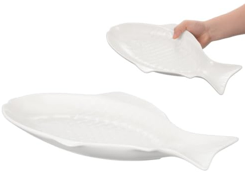 Plat Poisson Créatif en Céramique Blanche 15 Pouces pour Dîner | Assiette Simple de Poisson, Usage Maison et Fêtes, Vaisselle Décorative pour Collations