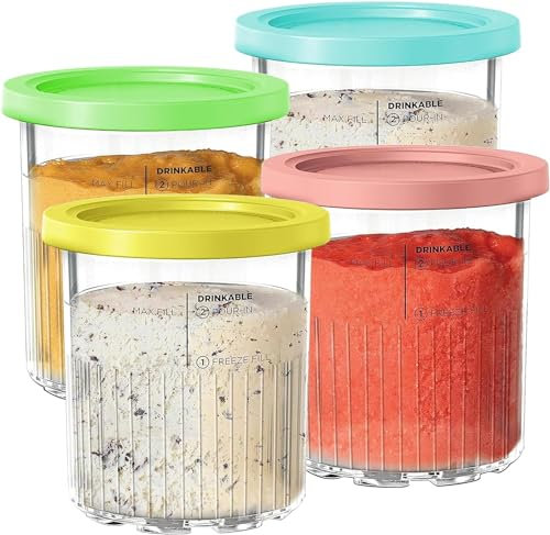 SVNOOC Pintas de 24 onzas con tapas de repuesto para Ninja Creami Deluxe paquete de 4, compatibles con máquinas de helado de la serie NC500 (4 tapas pintas)