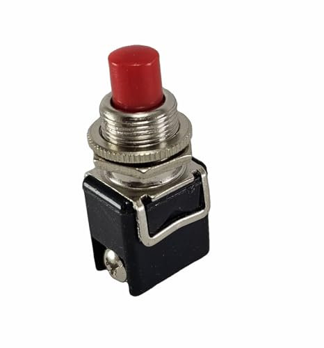 Pulsador 4 A, 250 V, 8 A 125 V (6 V, 9 V, 12 V, 24 V CC), apagado, pasador de retorno de muelle, montaje con orificio de 12 mm, con tuerca de fijación, 2 posiciones apagado/encendido – el pulsador no