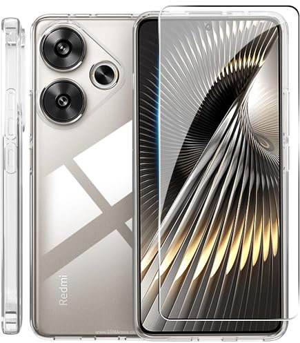 zZjoOoj Funda de silicona transparente para Xiaomi Poco F6 + [1 pieza] Protector de pantalla de vidrio templado, transparente, suave TPU transparente, resistente a los arañazos, carcasa protectora