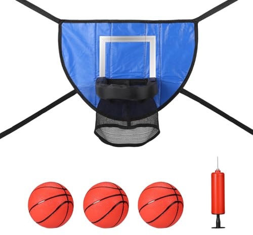 lasuroa Trampolin Basketballkorb Set, mit Mini 3 Basketbällen und Pumpe wasserdichte Trampolin Basketballkorb Befestigung für Drinnen und Draußen Alle Altersgruppen