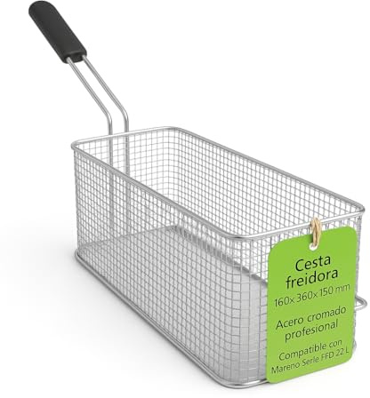 CubetasGastronorm ® Cesta Freidora 160x360x150mm Acero Cromado Serie FR9 22 Litros Recambio Original Compatible con Mareno Modelo FR94E22KA Mango Termoaislante Cocina Industrial Hosteleria XL Pro