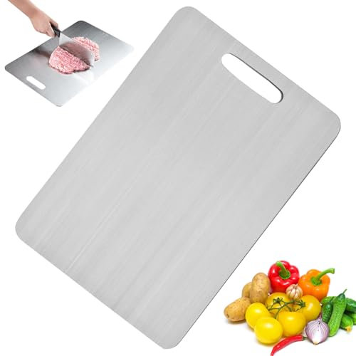 Planche a Decouper en Titane,Planche a Decouper Inox,Planche à Découper En Titane,Garantit le Goût Original Des Ingrédients Facile à Nettoyer Convient Pour la Cuisine,L'extérieur (34×23 cm)