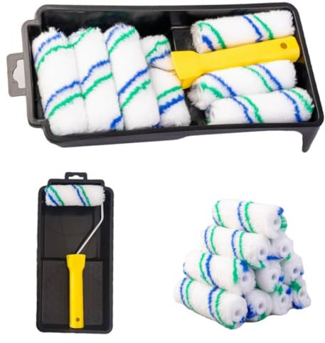 FTXanty Rulli per Pittura Set 12 pezzi Pennello per Pittura Murale Rullo di Vernice 10cm Microfibra Rullo Pittura Telaio Rulli Pittura per Pittura + Vassoio per Pittura per Arte Fai da Te
