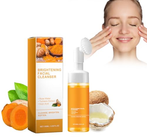 Gesichtsreiniger mit Kurkuma-Extrakt, 100ml, Nourishing Cleanser, Tiefenreinigender Porenverfeinerung Schaum, Feuchtigkeitsspendende Rosenwasser & Kojic Säure, Sanfte Reinigung für empfindliche Haut