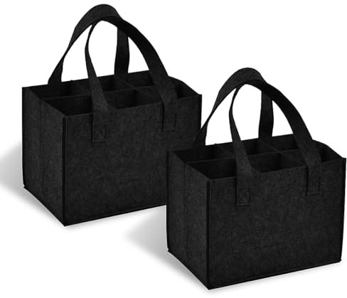 VicBou 2 Stück Filztasche Weinflasche Tasche,Flaschentasche 6 Flaschen, Flaschentasche,Weinflasche Tasche,mit 6 Abnehmbaren Trennwänden und Handhaben,Geeignet für Partyreisen und Picknicks(Schwarz)