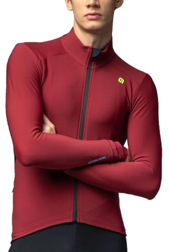 Alé Cycling Men's Klimatik K-Idro Water Repellent Long Sleeve Jersey, Ruby Red, XL