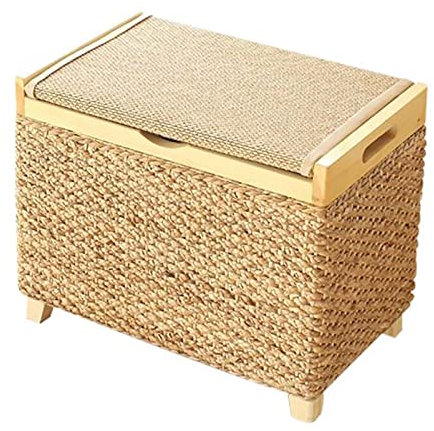 Handmade Rustic Wicker Storage Ottoman Natural Seagrass Foot Stool with End of Bed Storage Large 50x30x40cm