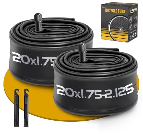 Lot de 2 Chambres à air 20 Pouces AV32mm Valve Schrader Compatible Chambre à air 20 x 1.75/1.9/1.95/2.0/2.1/2.125, Chambre à air 20 Pouces pour Enfants/VTT/BMX vélo