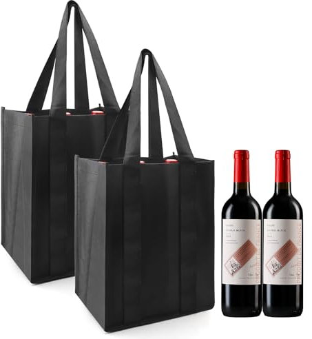 DAWRIS Wine Bottle Carrier 6 Bottles, 2PCS Bottle Bag Compartments, Champagne Storage Bag, Reusable Felt Red Wine Tote Gift Bags with Protable Handles for Storing Carrying Wine Beer