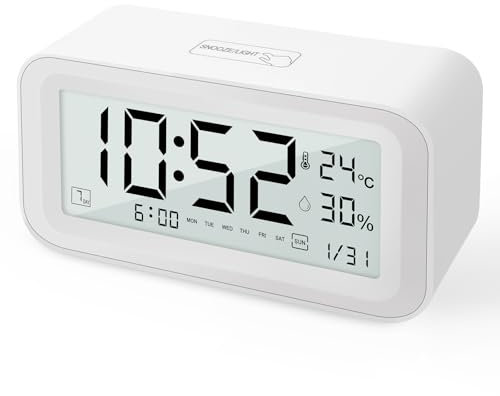 CNMTCCO Sveglia digitale da comodino a batteria con display LCD volume regolabile Snooze e modalità weekend per camera da letto, scrivania, viaggi