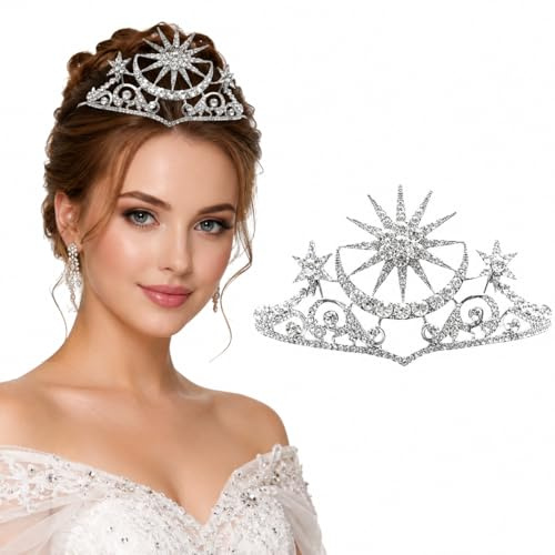 FOMIYES Couronne De Cheveux Femme Strass Star Moon Serre Tête Mariage Et Fête Accessoire Cheveux Pour Anniversaire Danse Baby Shower Célébration 1 Pièce