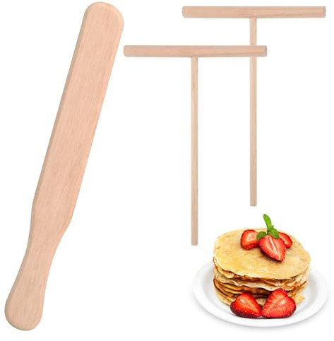 Yesaler Crêpe Spreizer 3 Stück Teigverteiler mit Holz Pfannenwender Pfannkuchen Teig Spreizer für Crepes Pfannkuchen Omeletts