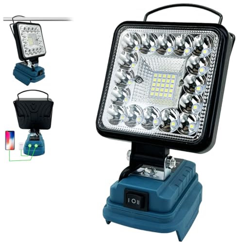 Akku Lampe für Makita 18V Akku, 48W 4800LM Led Arbeitsleuchte, Strahler Tragbares Flutlichter Baustellen Lampe,mit 2 USB für Camping, Autoreparaturen, Notfall Ersatz für Makita DML816(Ohne Akku)