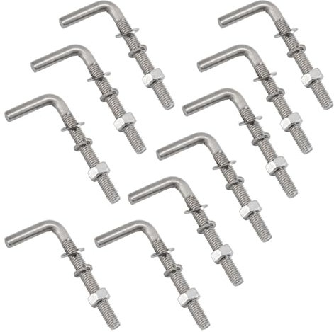 Kit di 10 bulloni filettati a forma di L, M6 x 70 mm, in acciaio inox 304, viti quadrate e ganci per appendere