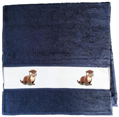 Huuraa Handtuch Otter Comic Geschenk | 50x100cm French Navy Baumwolle Handtuch Geschenkidee Blaues Gästehandtuch mit Motiv Gästetuch Weich und Saugstark