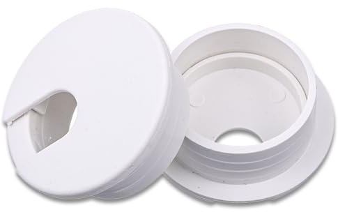 Prasacco Lot de 2 passe-câbles de bureau - Passage de câble de 35 mm avec 1 scie cloche - Couvercle blanc en plastique pour bureau d'ordinateur, table de travail, table de jeu