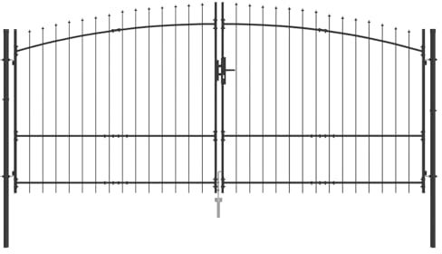 vidaXL Puerta de jardín con doble abertura y puntas de lanza, gris, 4 x 1.75m | Hecha de acero, tradicional, duradera y resistente a rayos UV. Ideal para exteriores, segura para terrazas y también e