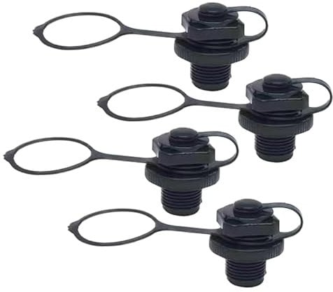 Schlauchboot Ventil, 4 Stück Ersatzventile für Paddel Schlauchboot und SUP Ventil, 22mm Schwarz mit DREI-Ring-Deckel, Ideal für Notfallreparaturen und Wartung von Aufblasprodukten