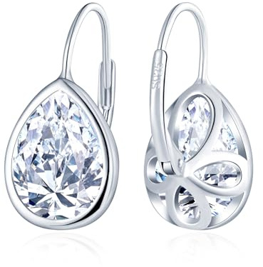 MICGIGI Damen 925 Sterling Silber Creolen Ohrringe Tränenförmig Zirkonia Hängende Ohrringe