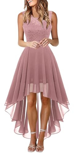 Duohropke Abito da cocktail da donna, elegante, lungo, senza maniche, in pizzo, a pieghe, a vita alta, slim fit, in chiffon, abito da festa, abito da damigella d'onore