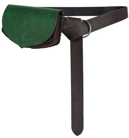 HiiFeuer Mittelalterliches Blatt Gürteltasche mit Gürtel, Botanische Kunstleder Bauchtasche, Renaissance tragbare Seitentasche für Ren Faire (Grün A)