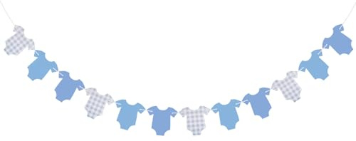 Fukaisu Blaue Babykleider-Girlande, Vorgefertigte Papier-Gingham-Strampler-Girlande Babyparty-Dekoration Kinderzimmer-Deko für Neugeborene Jungen Gender Reveal Party Geburtstagszubehör
