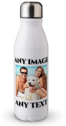 MAXIKIWI Personalised Gift Single Wall Water Drinking Bottle with Screw Cap,Non Insulated Lightweight Aluminium - Any Text, Logo and Image - 17oz - 500ml