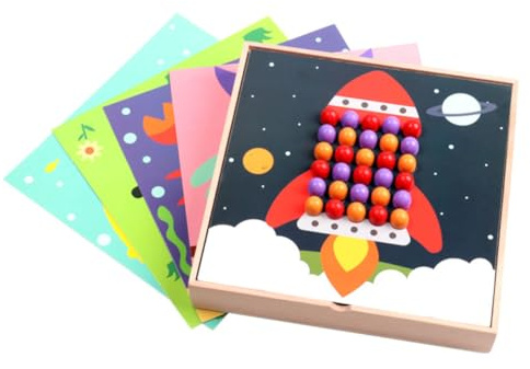 FUNNETOYU Wooden Mushroom Nail Puzzle Educational Jigsaw for Boys and Montessori Activity for Early Development and Hand-eye Coordination