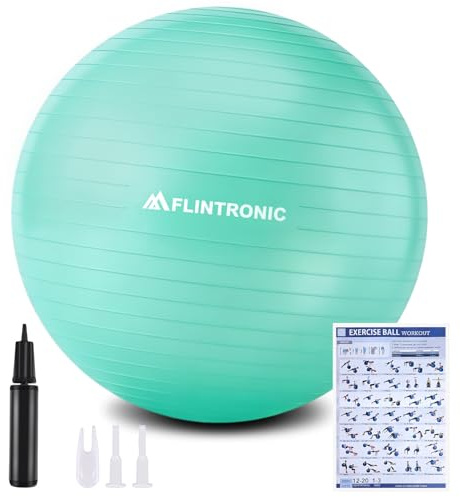 flintronic Gymnastikball, 55 und 65 cm, Ultra-Dicker Anti-Explosions-Yoga-Ball mit aufblasbarer Fußpumpe, Anti-Rutsch-Sitzbal, Robuster Maximalbelastbarkeit Fitness-Ball für Fitness, Yoga, Pilates