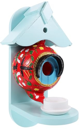 BESPORTBLE Teapot Shaped Hanging Birdhouse and Feeder Wall Mounted Small Garden Nesting Box for Budgie Parakeet Cockatiel Backyard Bird Supplies