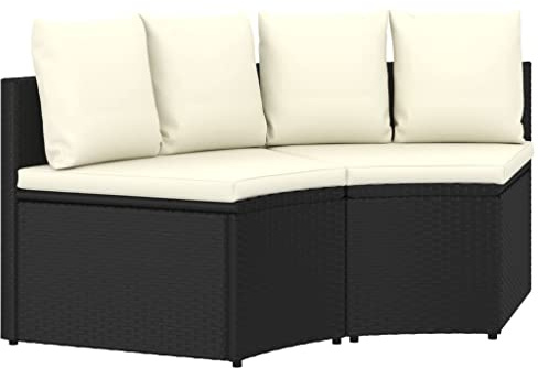 XHNIFBN Lot de 2 fauteuils de jardin en rotin synthétique - Noir - 88 x 66 x 67 cm - Forme éventail - Canapé de jardin robuste avec coussins blanc crème - Design moderne pour balcon, terrasse et
