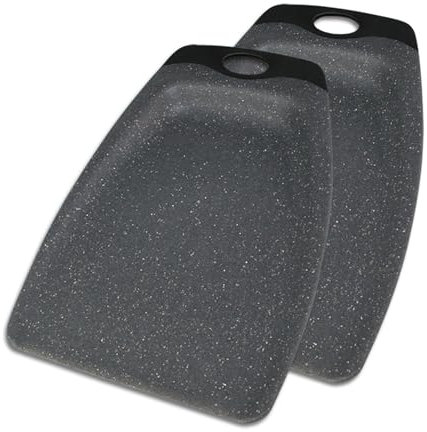 STONELINE Schaufel Schneidebrett Set 2-teilig, Schneidebrett Kunststoff Groß 32x23 cm, Rutschfester Griff, Schneidebretter Spülmaschinengeeignet BPA frei Messerschonend Leicht Robust, Grau