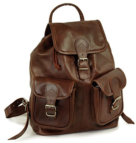 Hamosons Mittel-Großer Lederrucksack/Cityrucksack Größe M aus geöltem Leder, für Damen und Herren, Kastanien-Braun, 559