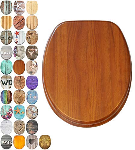 Sanilo Toilet Seat, Wide Choice of Wooden Toilet Seats, Stable Hinges, Easy to Mount (Mahogany)
