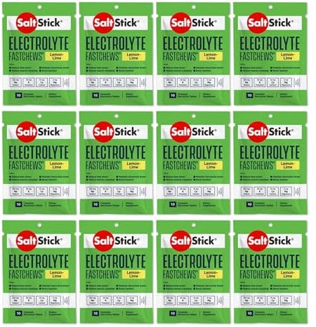 SaltStick Electrolyte FastChews Chewable Tablets, Lemon Lime, 120 Count, 12 Packets of 10 Tablets Each