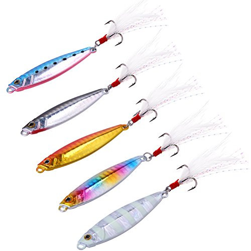 Sougayilang Leurres de pêche Jigs Cuillères en métal Micro Jigging Bait-B-6,5 cm/24,9 g 5 pièces avec boîte