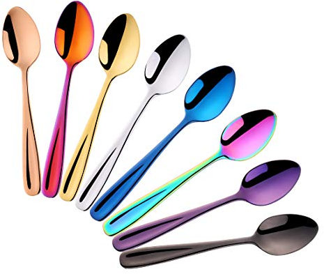 SBOMHS Teelöffel bunt Kaffeelöffel 13,5 CM kleine Löffel aus Edelstahl Espressolöffel 8 stück Dessertlöffel Mini Teaspoons Metall Mokkalöffel