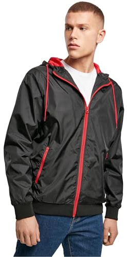 Build Your Brand Herren Übergangsjacke Windrunner, Männer Windjacke mit Kapuze, Funktionsjacke für Männer, Blk/red, 3XL