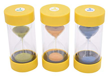 Playlearn - Temporizadores de arena de cristal / reloj de arena sensorial – Paquete de 3 – Temporizador de 1, 3 y 5 minutos